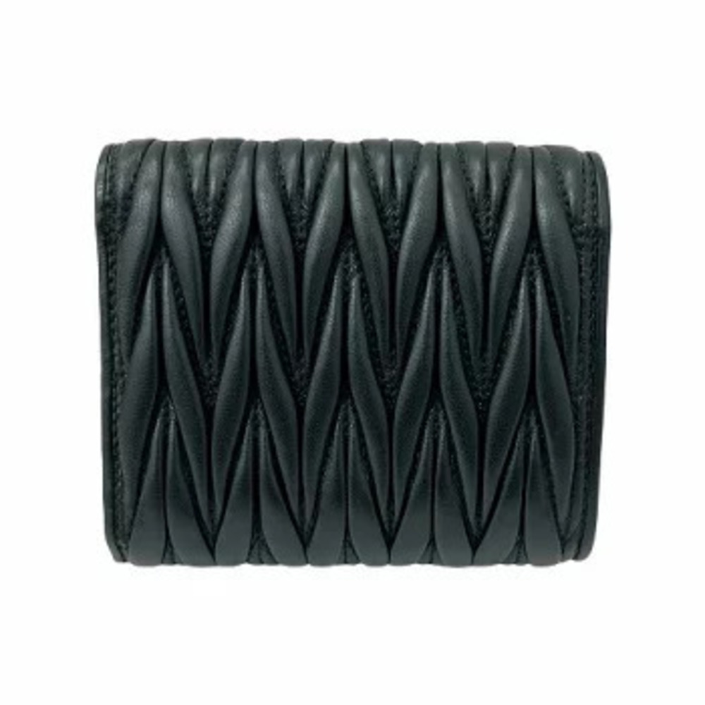 Miu Miu Compact Leather fold Matelasse Wallet Tri Black